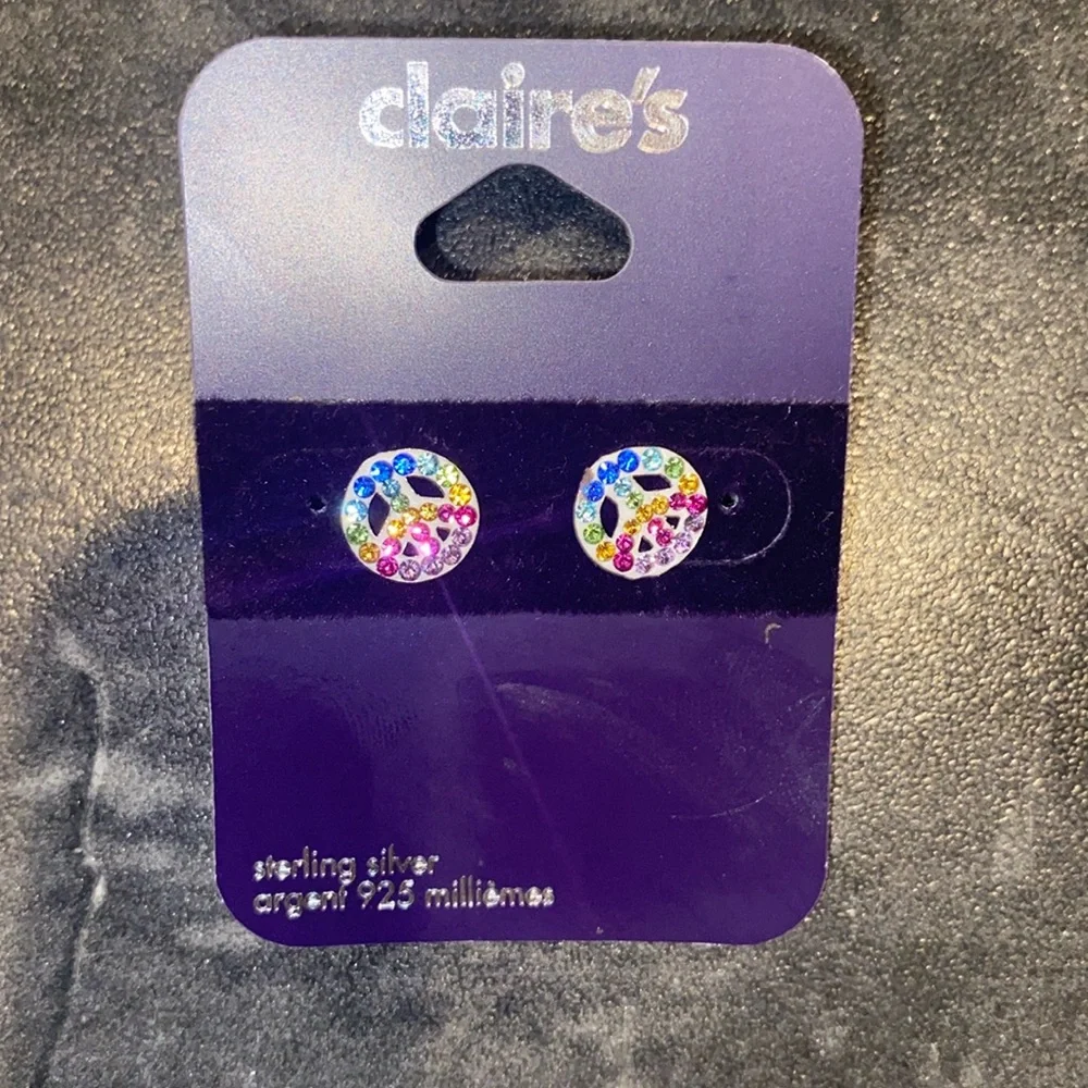 Claire’s Sterling Silver Rainbow 🌈 Peace ☮️ Earrings